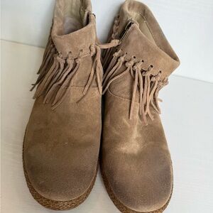 UGG Suede Fringe Ankle Booties in Tan